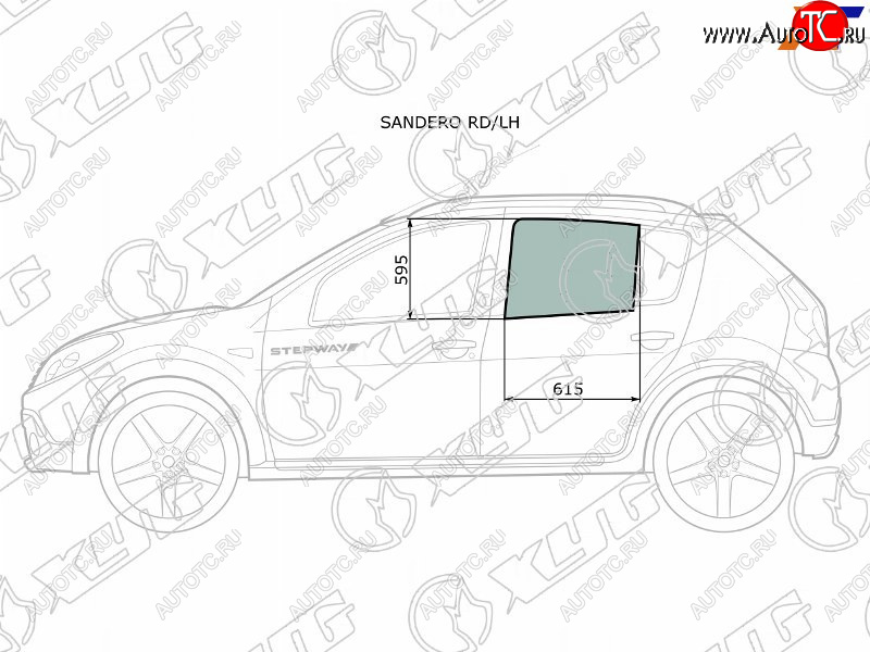 2 599 р. Стекло боковое опускное (Сзади Слева Цвет зеленый) Renault Sandero 09-14  Dacia Sandero 08-12  R XYG SANDERO RD/LH  с доставкой в г. Воронеж