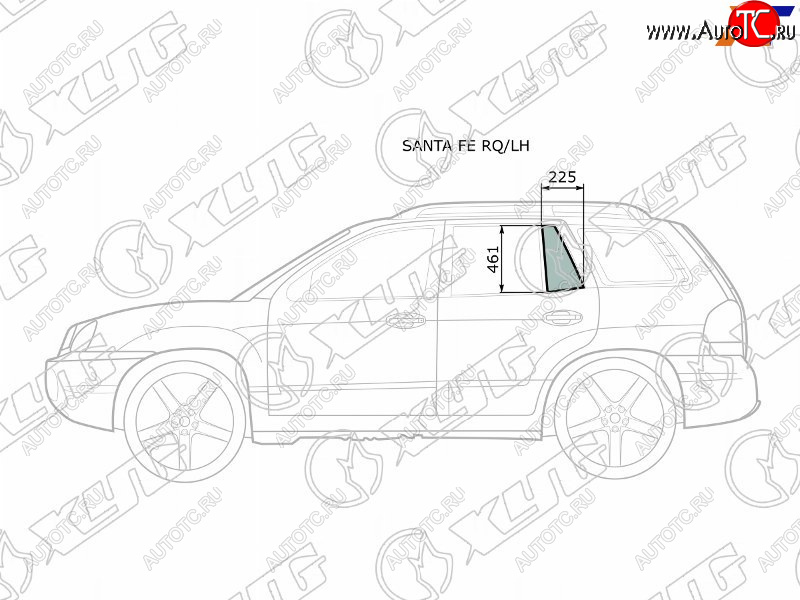 879 р. Стекло форточки (Сзади Слева Цвет зеленый) Hyundai Santa Fe 00-06  Santa Fe Classic 07-13 XYG SANTA FE RQ/LH  с доставкой в г. Воронеж