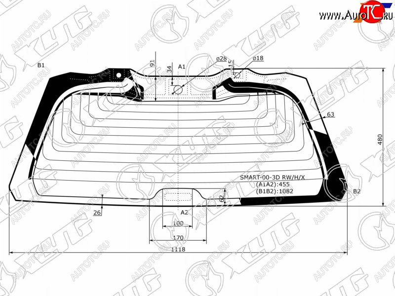 13 199 р. Стекло заднее (Цвет зеленый Обогрев) Smart Fortwo 98-07 XYG SMART-00-3D RW/H/X  с доставкой в г. Воронеж