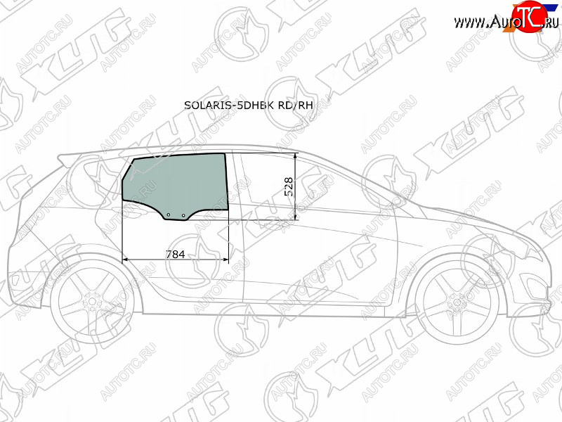 2 699 р. Стекло боковое опускное (Сзади Справа Цвет зеленый) Hyundai Solaris 10-17  Accent 11-17 XYG SOLARIS-5DHBK RD/RH  с доставкой в г. Воронеж