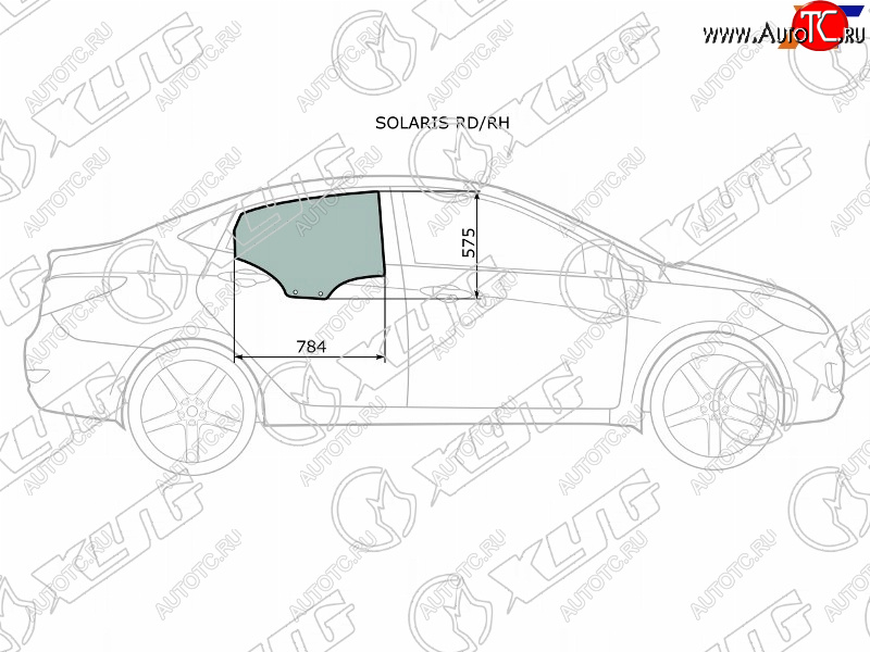 2 399 р. Стекло боковое опускное (Сзади Справа Цвет зеленый) Hyundai Solaris 10-17  Accent 11-17 XYG SOLARIS RD/RH  с доставкой в г. Воронеж