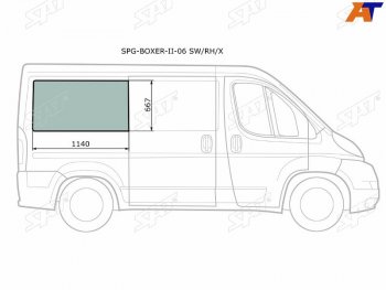 3 199 р. Стекло кузова боковое (не опускное) (Справа Цвет зеленый) Peugeot Boxer 06-  Citroen Jumper 06-  SAT SPG-BOXER-II-06 SW/RH/X  с доставкой в г. Воронеж. Увеличить фотографию 1