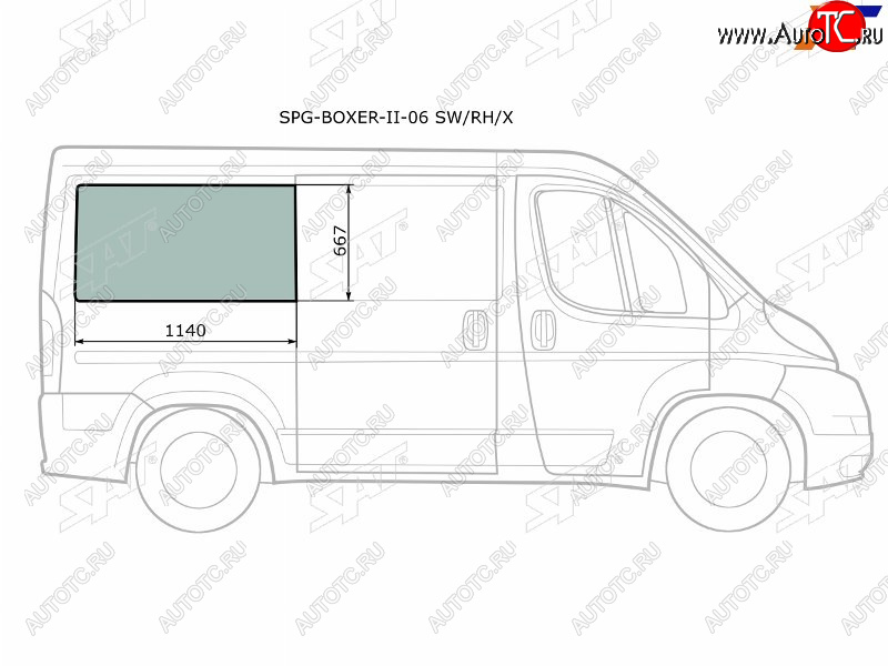 3 199 р. Стекло кузова боковое (не опускное) (Справа Цвет зеленый) Peugeot Boxer 06-  Citroen Jumper 06-  SAT SPG-BOXER-II-06 SW/RH/X  с доставкой в г. Воронеж