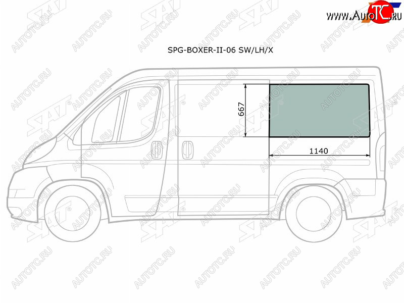 3 199 р. Стекло кузова боковое (не опускное) (Слева Цвет зеленый) Peugeot Boxer 06-  Citroen Jumper 06-  F SAT SPG-BOXER-II-06 SW/LH/X  с доставкой в г. Воронеж
