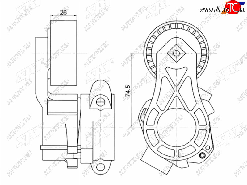 2 099 р. Натяжитель приводного ремня PEUGEOT BOXERFIAT DUCATOCITROEN JUMPERFORD TOURNEOTRANSIT 2,2 06- SAT ST-1611424780  с доставкой в г. Воронеж