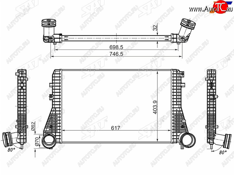 7 799 р. Интеркулер VW GOLF 03-PASSAT 05-SKODA OCTAVIA 04-YETI 09-AUDI A3 04-13 SAT ST-1K0145803  с доставкой в г. Воронеж