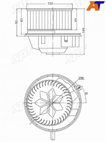 7 299 р. Мотор отопителя салона Audi A3 03-13  Q3 11-19  Skoda Octavia 04-13  Volkswagen Golf 03-19  Jett SAT ST-1K1820015L  с доставкой в г. Воронеж. Увеличить фотографию 1