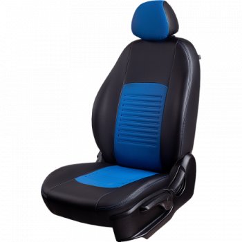 Комплект чехлов для сидений, (РЗСиС 60/40 Илана+Орегон) ТУРИН Lord Autofashion Chevrolet Niva 2123 дорестайлинг (2002-2008) (черный, вставка синяя, строчка синяя)
