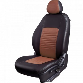 Комплект чехлов для сидений, (РЗСиС 60/40 Илана+Орегон) ТУРИН Lord Autofashion Chevrolet Niva 2123 дорестайлинг (2002-2008) (черный, втсавка темно-коричневая/беж, строчка темно-коричневая)