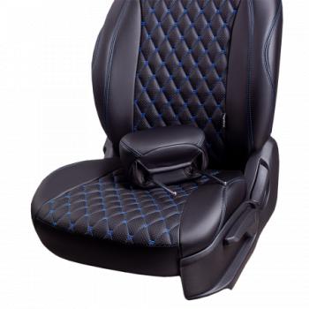 13 949 р. Комплект чехлов для сидений (РЗСиС 60/40 2Г Орегон) БАЙРОН Lord Autofashion   Chevrolet Niva  2123 (2009-2020) рестайлинг (черный, вставка черная, строчка синяя)  с доставкой в г. Воронеж. Увеличить фотографию 5