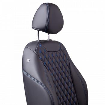13 949 р. Комплект чехлов для сидений (РЗСиС 60/40 2Г Орегон) БАЙРОН Lord Autofashion   Chevrolet Niva  2123 (2009-2020) рестайлинг (черный, вставка черная, строчка синяя)  с доставкой в г. Воронеж. Увеличить фотографию 2
