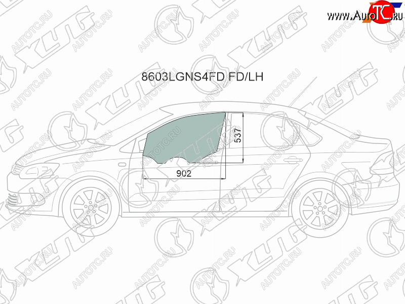 2 569 р. Стекло боковое опускное (Спереди Слева Цвет зеленый) Skoda Rapid 20-  Volkswagen Polo 09-20 XYG 8603LGNS4FD FD/LH  с доставкой в г. Воронеж