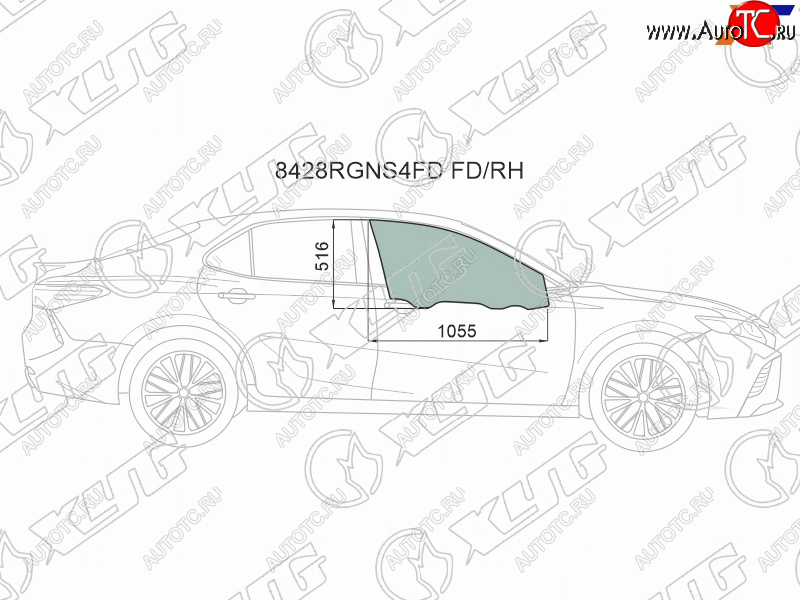 3 399 р. Стекло боковое опускное (Спереди Справа Цвет зеленый Крепления) Toyota Camry (XV70) 17-21  Camry XYG 8428RGNS4FD FD/RH  с доставкой в г. Воронеж