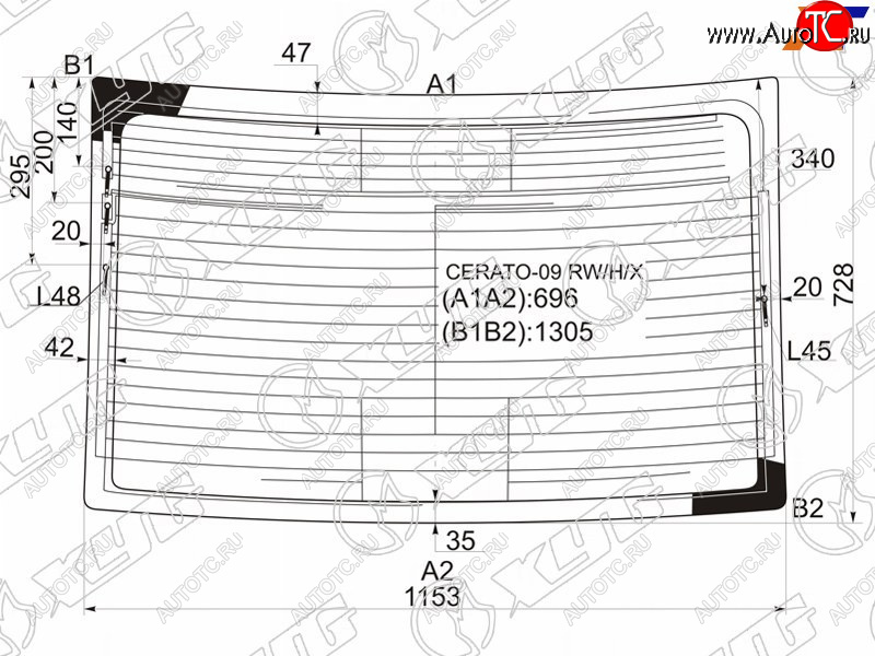 7 549 р. Стекло заднее (Цвет зеленый Обогрев Антенна) Kia Cerato 08-13  Forte 08-13 XYG CERATO-09 RW/H/X  с доставкой в г. Воронеж