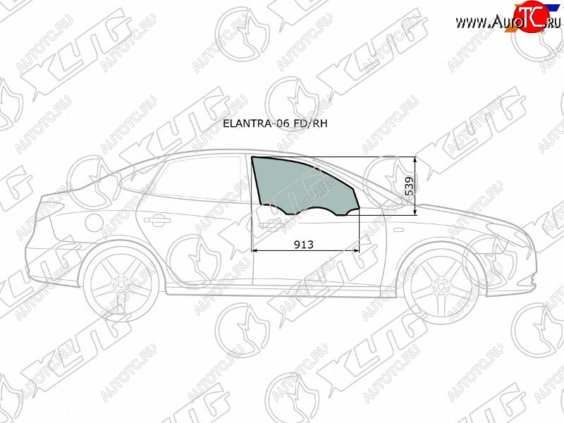 2 599 р. Стекло боковое опускное (Спереди Справа Цвет зеленый) Hyundai Elantra 06-12  Avante 06-11 XYG ELANTRA-06 FD/RH  с доставкой в г. Воронеж