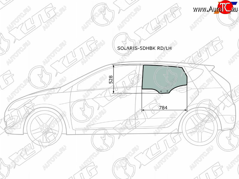 2 699 р. Стекло боковое опускное (Сзади Слева Цвет зеленый) Hyundai Solaris 10-17  Accent 11-17 XYG SOLARIS-5DHBK RD/LH  с доставкой в г. Воронеж
