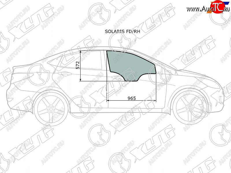 2 499 р. Стекло боковое опускное (Спереди Справа Цвет зеленый) Hyundai Solaris 10-17  Kia Rio 11-17  Hyun XYG SOLARIS FD/RH  с доставкой в г. Воронеж