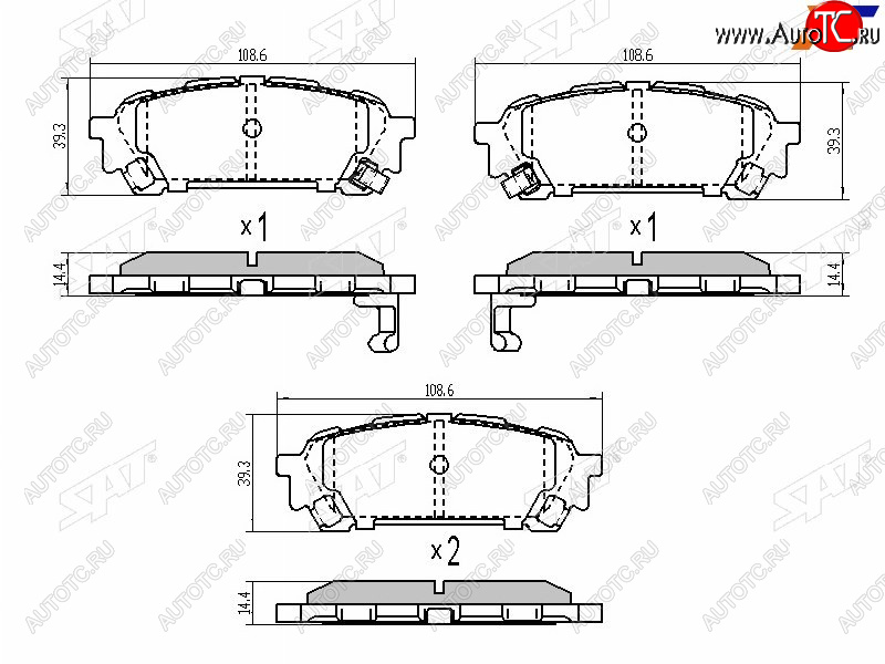 699 р. Колодки тормозные зад RH-LH SAT  Subaru Forester ( SF,  SG,  SH,  SJ,  SK/S14) - Impreza ( GC,  GF,  GD,  GG,  GE,  GH,  GJ,  GK,  GT)  с доставкой в г. Воронеж