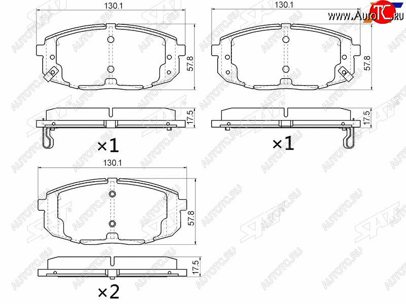 1 359 р. Колодки тормозные передние FR-FL SAT   Hyundai Creta ( GS,  SU) (2015-2022), Hyundai I30 ( FD,  2 GD,  3 PD) (2007-2020), Hyundai I30 Fastback  PD (2017-2023), KIA Ceed  1 ED (2006-2012) (с отверстием под пружинки)  с доставкой в г. Воронеж