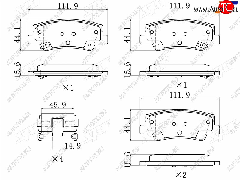 979 р. Колодки тормозные задние LH-RH SAT  Hyundai Sonata  DN8 (2019-2022), KIA K5  DL (2019-2022)  с доставкой в г. Воронеж