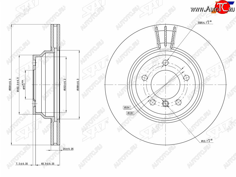 3 369 р. Диск тормозной передний Ø330 SAT BMW 3 серия F31 универсал дорестайлинг (2012-2015)  с доставкой в г. Воронеж