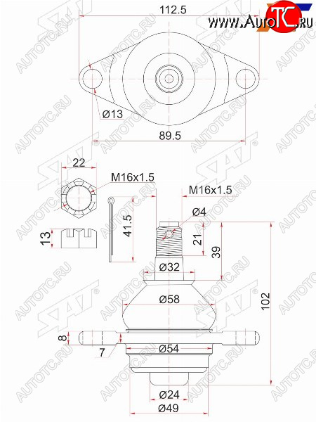 759 р. Шаровая опора нижняя FR TOYOTA Estima 90-99 SAT ST-43330-29235  с доставкой в г. Воронеж