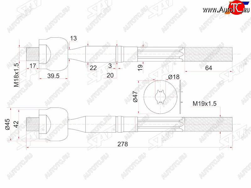 1 599 р. Тяга рулевая TOYOTA DYNA,TOYOACE 99-04 SAT ST-45503-39195  с доставкой в г. Воронеж