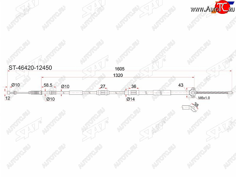 1 699 р. Трос ручника RH (ATM) SAT  Toyota Corolla ( E100,  E110,  E120) - Sprinter ( E100,  E110)  с доставкой в г. Воронеж