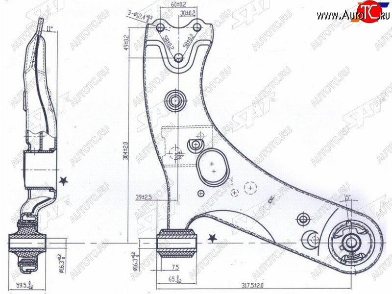 3 199 р. Рычаг нижний TOYOTA PRIUS 12-COROLLARUMIONMARK XAURISBLADESCIONZELASLEXUS HS250H 06- RH SAT ST-48068-12300  с доставкой в г. Воронеж