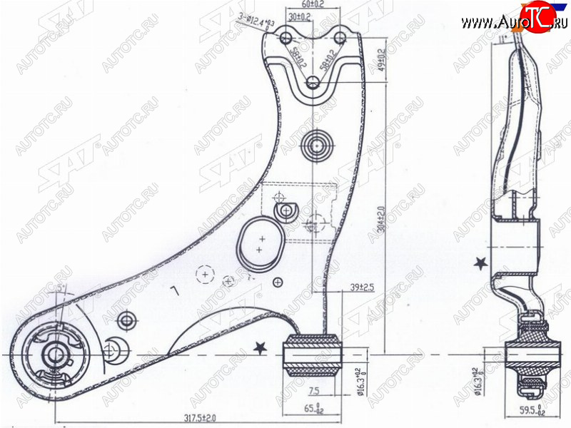 3 199 р. Рычаг нижний TOYOTA PRIUS 12-COROLLARUMIONMARK XAURISBLADESCIONZELASLEXUS HS250H 06- LH SAT ST-48069-12300  с доставкой в г. Воронеж