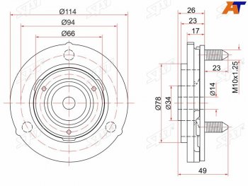 959 р. Опора передней стойки Toyota Land Cruiser Prado (J90) 96-02  Hilux Surf 95-00 (Перед) SAT ST-48609-35030  с доставкой в г. Воронеж. Увеличить фотографию 1