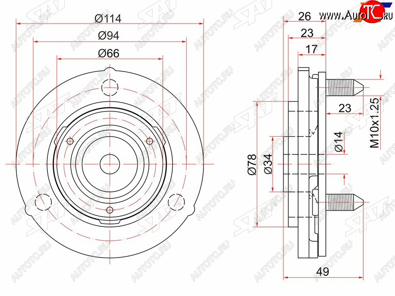 959 р. Опора передней стойки Toyota Land Cruiser Prado (J90) 96-02  Hilux Surf 95-00 (Перед) SAT ST-48609-35030  с доставкой в г. Воронеж
