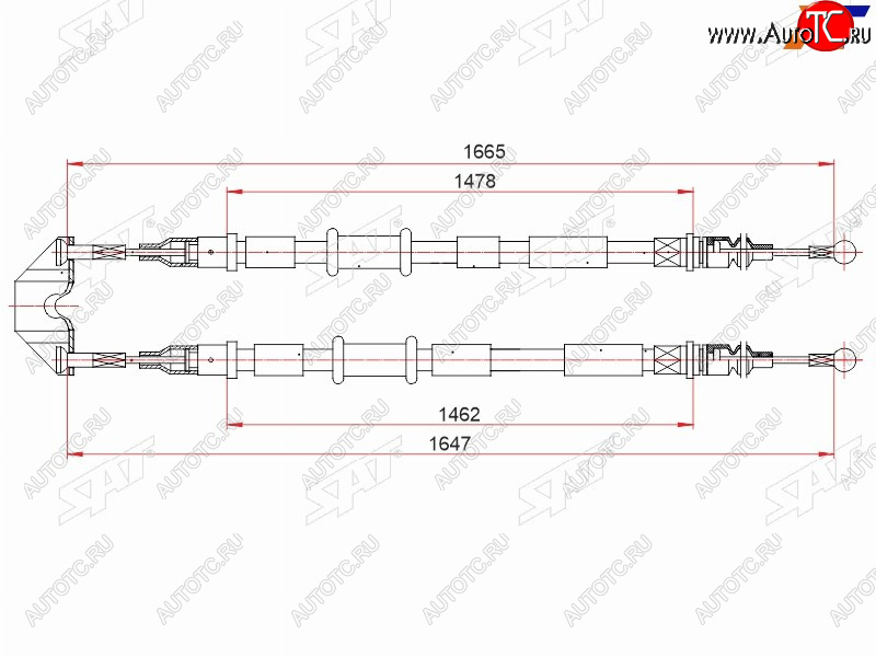 1 399 р. Трос ручного тормоза SAT  Opel Astra ( H,  H GTC) (2004-2015) седан дорестайлинг, универсал, хэтчбек 3 дв. дорестайлинг, хэтчбек 5дв дорестайлинг, хэтчбек 3 дв. рестайлинг, седан рестайлинг, универсал рестайлинг, хэтчбек 5дв рестайлинг  с доставкой в г. Воронеж