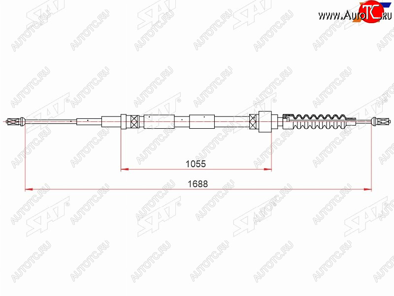 559 р. Трос ручного тормоза RH SAT  Audi A3 ( 8LA хэтчбэк 5 дв.,  8L1 хэтчбэк 3 дв.) (1996-2003), Skoda Octavia  Tour A4 1U2 (1997-2010) (дисковые тормоза)  с доставкой в г. Воронеж