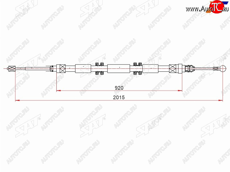 669 р. Трос ручного тормоза LH-RH SAT Renault Kangoo KW0 дорестайлинг (2008-2013)  с доставкой в г. Воронеж