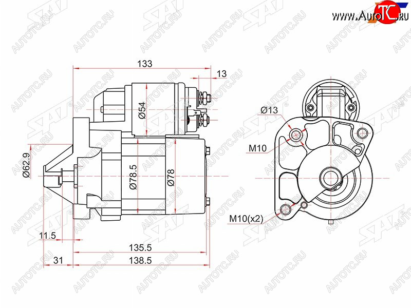 5 399 р. Стартер Renault Duster 10-15  Logan 04-09  Sandero 09-14  Kangoo 97-13 (1 kW Z=8)                SAT ST-6001547289N  с доставкой в г. Воронеж