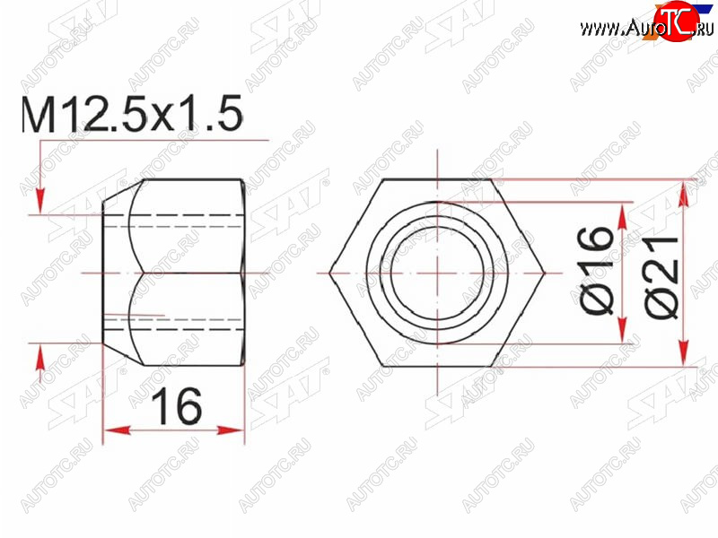 49 р. Гайка колесная открытая конус TOYOTAMAZDAMITSUBISHIKIAHYUNDAIVOLVOGEELY COOLRAY (SX11) 19- SAT ST-90049-11036  с доставкой в г. Воронеж