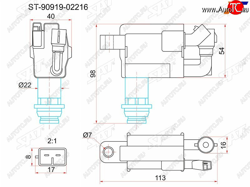 1 479 р. Катушка зажигания TOYOTA 1JZ#2JZGE JZX10# 96-001JZ# JZX11# 00-2JZGE JCE1# 01-1JZGE2JZGE JCG1# 9 SAT ST-90919-02216  с доставкой в г. Воронеж
