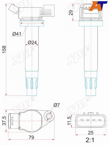 1 399 р. Катушка зажигания TOYOTA KLUGERHIGLANDER MCU2#RX300330350 MCU3# 03- 3MZ-FE SAT ST-90919-02246  с доставкой в г. Воронеж. Увеличить фотографию 1