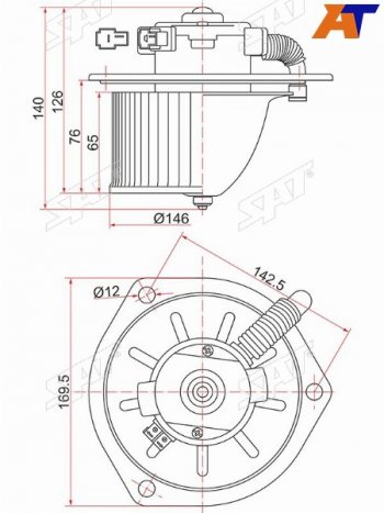 4 199 р. Мотор отопителя салона Hino Dutro 02-11  Mitsubishi Fuso Canter FE5 93-02  Fuso Canter FE6 93-02  SAT ST-MC140941  с доставкой в г. Воронеж. Увеличить фотографию 1
