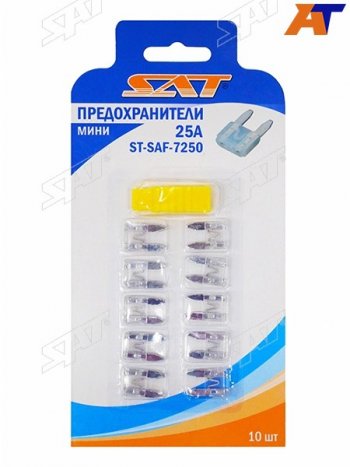 51 р. Предохранитель мини 25А (10 штук) SAT ST-SAF-7250  с доставкой в г. Воронеж. Увеличить фотографию 1