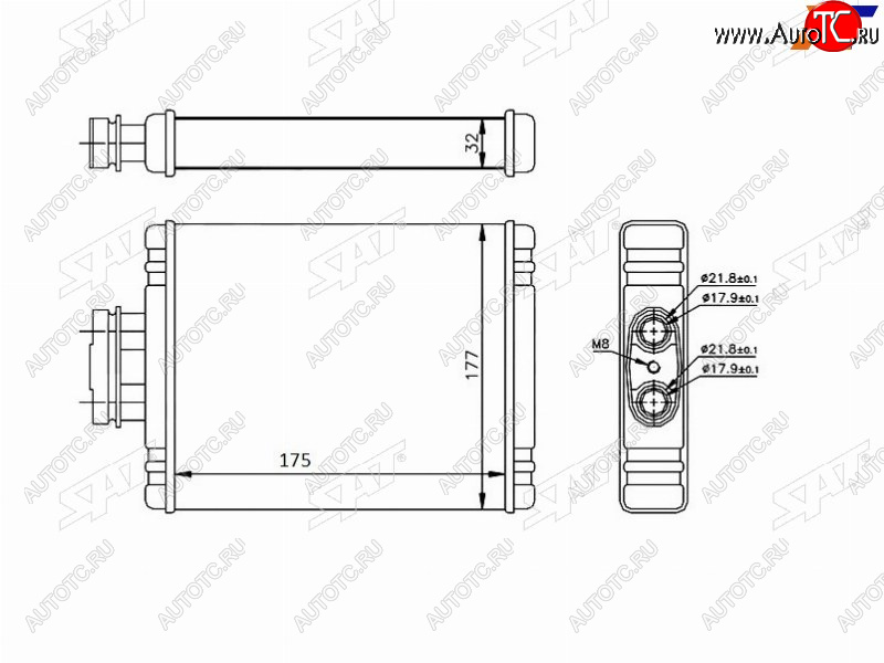 2 079 р. Радиатор отопителя салона  AUDI A1 10-SKODA FABIA 99-ROOMSTER 06-VOLKSWAGEN FOX 05-POLO 01-POLO SAT ST-VW01-395-0  с доставкой в г. Воронеж