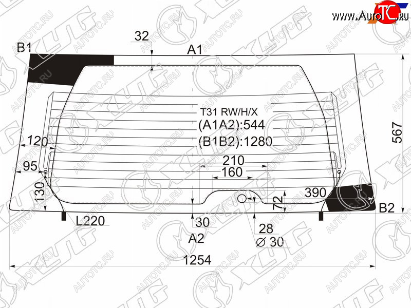 7 899 р. Стекло заднее (Цвет зеленый Обогрев) Nissan X-Trail 07-15 XYG T31 RW/H/X  с доставкой в г. Воронеж