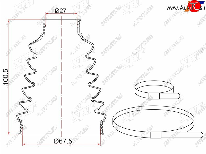 639 р. Пыльник шруса внутренний FR VW GOLF (2 хомута. термопластик)                                         SAT TC-021  с доставкой в г. Воронеж