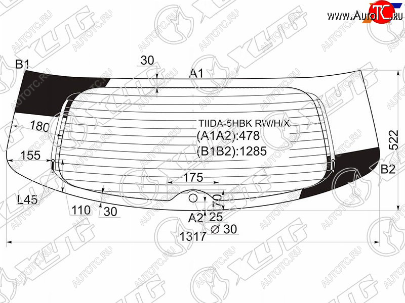 7 199 р. Стекло заднее (Цвет зеленый Обогрев 5D HBK) Nissan Tiida 04-14  Versa 06-12 XYG TIIDA-5HBK RW/H/X  с доставкой в г. Воронеж