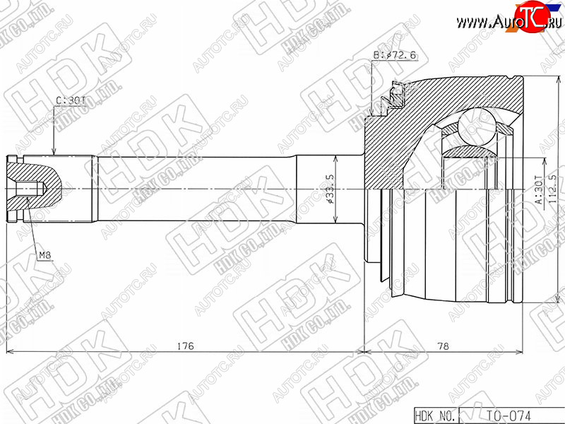6 949 р. Шрус наружный FR TOYOTA LAND CRUISER 100LEXUS LX470 2UZFE1HDFTE 98- HDK TO-074  с доставкой в г. Воронеж