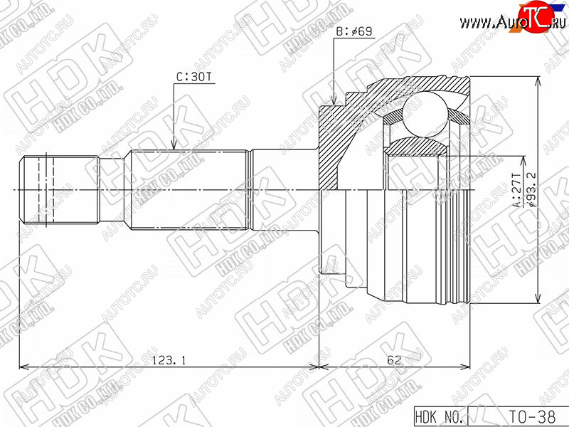 8 199 р. Шрус наружный TOYOTA LAND CRUISER PRADO #ZJ9#4RUNNERSURF #ZN18# 1KZ-TE5VZ 95-02                   HDK TO-38  с доставкой в г. Воронеж