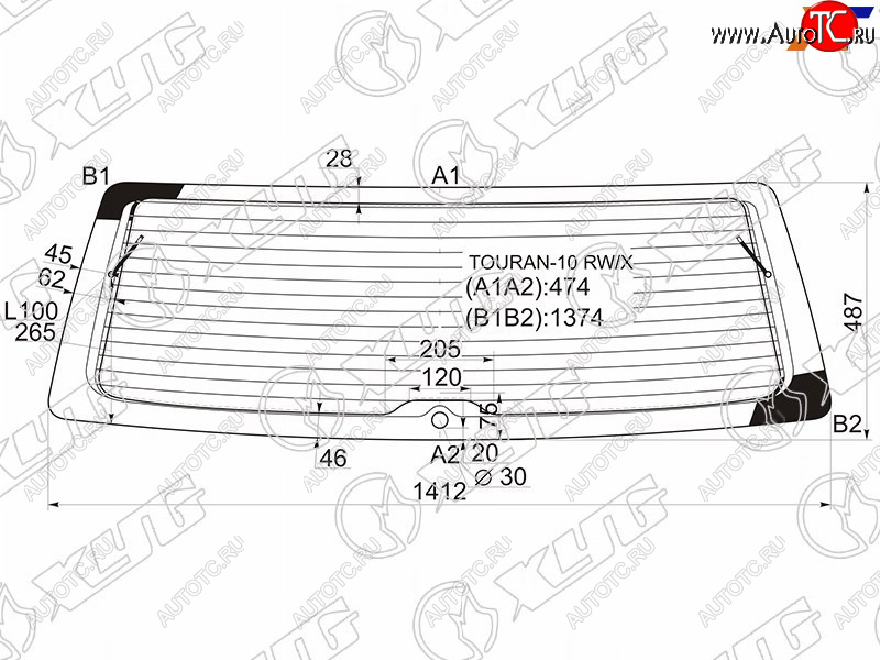 11 549 р. Стекло заднее (Цвет зеленый Обогрев) Volkswagen Touran 10-15 XYG TOURAN-10 RW/X  с доставкой в г. Воронеж