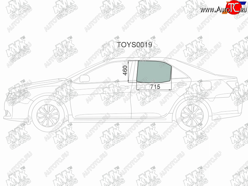 2 599 р. Стекло боковое опускное (Сзади Слева Цвет зеленый) Toyota Camry (XV50) 11-21  Camry USA 11-17     KMK TOYS0019  с доставкой в г. Воронеж