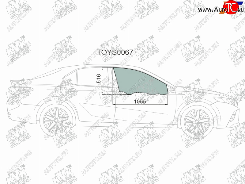 3 199 р. Стекло боковое опускное (Спереди Справа Цвет зеленый) Toyota Camry (XV70) 17-21  Camry UAEUSA 17 KMK TOYS0067  с доставкой в г. Воронеж